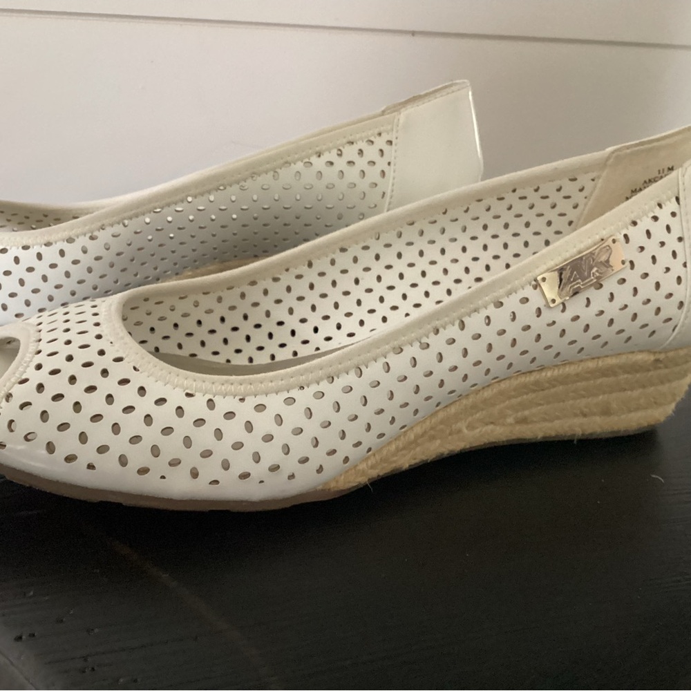 Anne Klein Sport Cream Perforated Espadrille Wedge Shoes